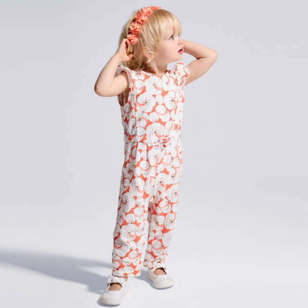 بذلة طويلة من قماش الجيرسي المزين برسوم الأزهار باللون البرتقالي للفتيات الصغار